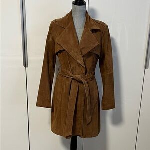 NWOT MICHAEL KORS Tan Brown Suede Trench Coat Belted Fully Lined, Size M